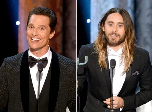 Matthew McConaughey (trái) và Jared Leto giành giải Nam chính và Nam phụ xuất sắc với vai diễn của họ trong 'Dallas Buyers Club'. Ảnh: Zimbio.