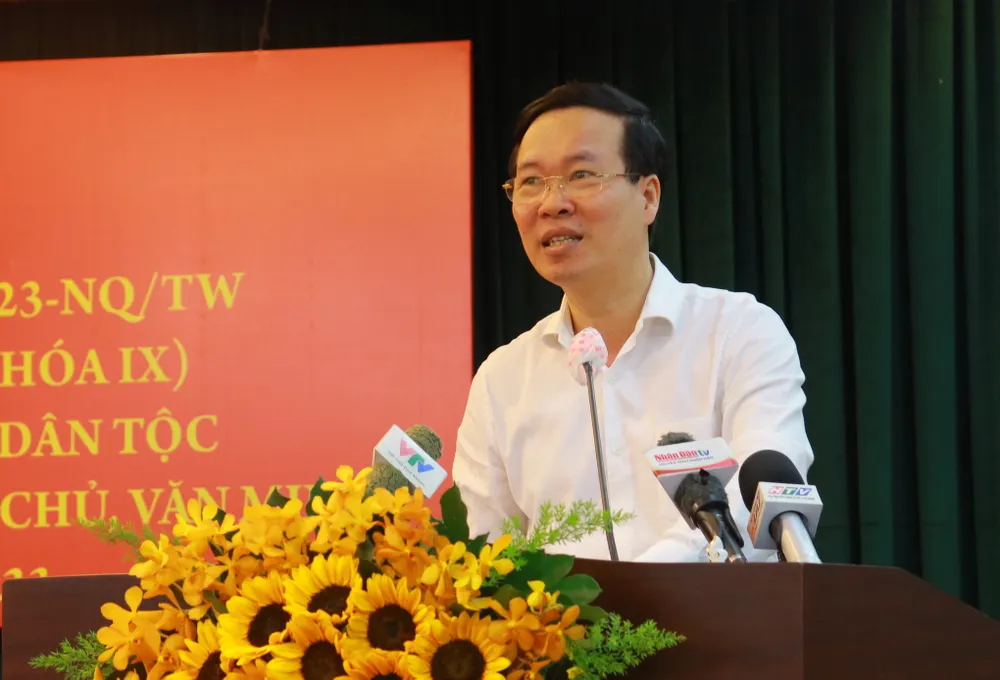 Thường trực Ban Bí thư Võ Văn Thưởng phát biểu tại hội nghị. Ảnh: VÕ THƠ Thường trực Ban Bí thư Võ Văn Thưởng phát biểu tại hội nghị. Ảnh: VÕ THƠ