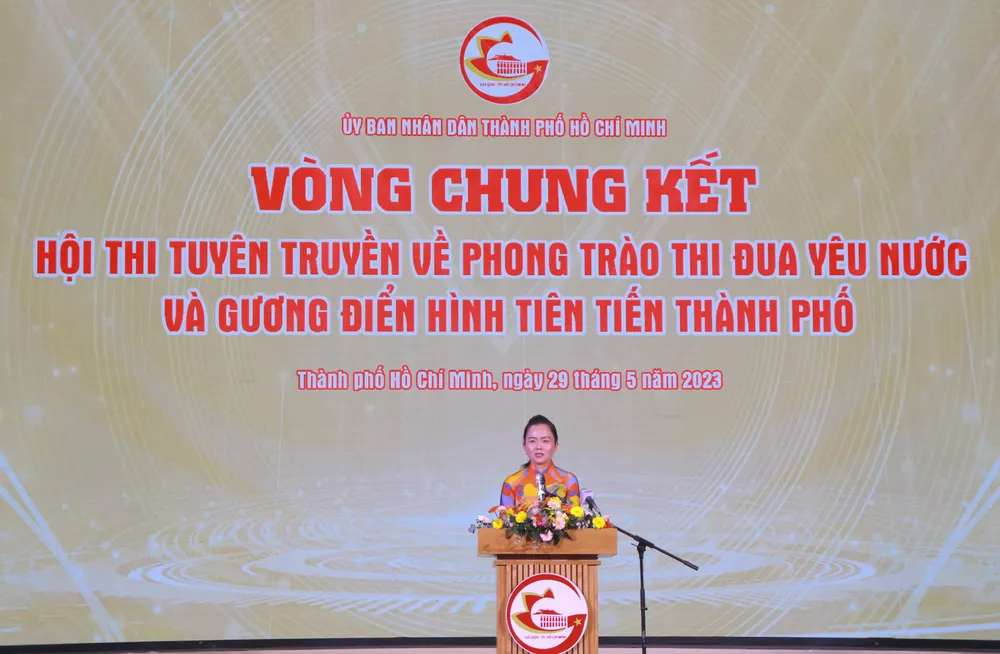 Bà Ngô Thị Hoàng Phó Giám đốc Sở Nội vụ TPHCM, Phó Trưởng ban Thường trực Ban Tổ chức hội thi phát biểu bế mạc. Ảnh: VT Bà Ngô Thị Hoàng Phó Giám đốc Sở Nội vụ TPHCM, Phó Trưởng ban Thường trực Ban Tổ chức hội thi phát biểu bế mạc. Ảnh: VT
