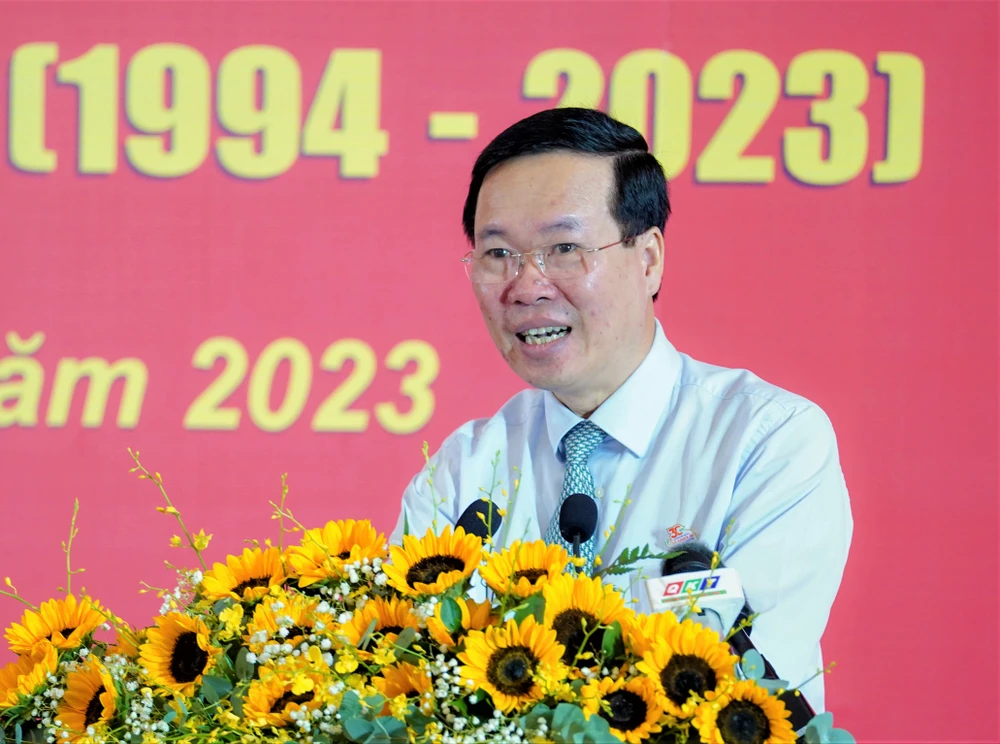 Chủ tịch nước Võ Văn Thưởng phát biểu tại buổi gặp mặt. Ảnh VÕ THƠ