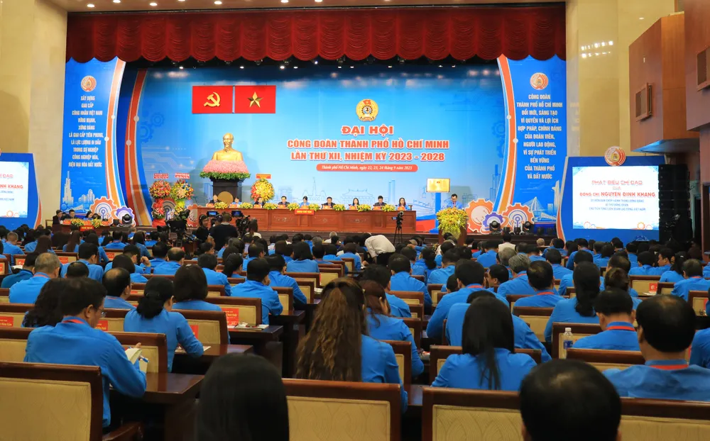 Quang cảnh phiên làm việc thứ tư của Đại hội. Ảnh: VÕ THƠ be-mac-dai-hoi-cong-doan13.JPG