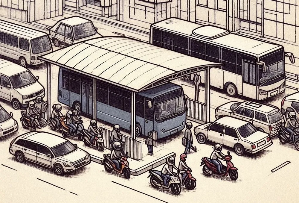 Dừng đỗ xe tại điểm dừng xe buýt có bị xử phạt?. Ảnh AI Dừng đỗ xe tại điểm dừng xe buýt có bị xử phạt.jpg