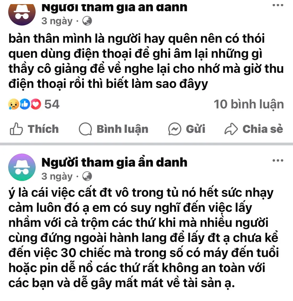 Ngoài việc ủng hộ hạn chế dùng điện thoại thì cũng có nhiều ý kiến trái từ bạn học sinh và bạn đọc. Ảnh: Chụp màn hình z5869338219819_078143add2f85ecc1d98ddb5af6887ef.jpg