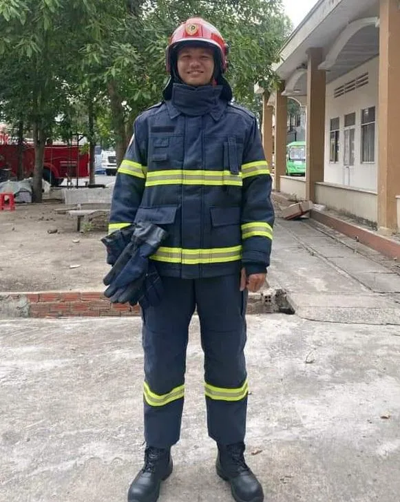 Trung úy Thái Ngô Hiếu, cán bộ Phòng PCCC công an tỉnh Đồng Nai. Ảnh: VH Trung úy Thái Ngô Hiếu, cán bộ Phòng PCCC công an tỉnh Đồng Nai. Ảnh: VH