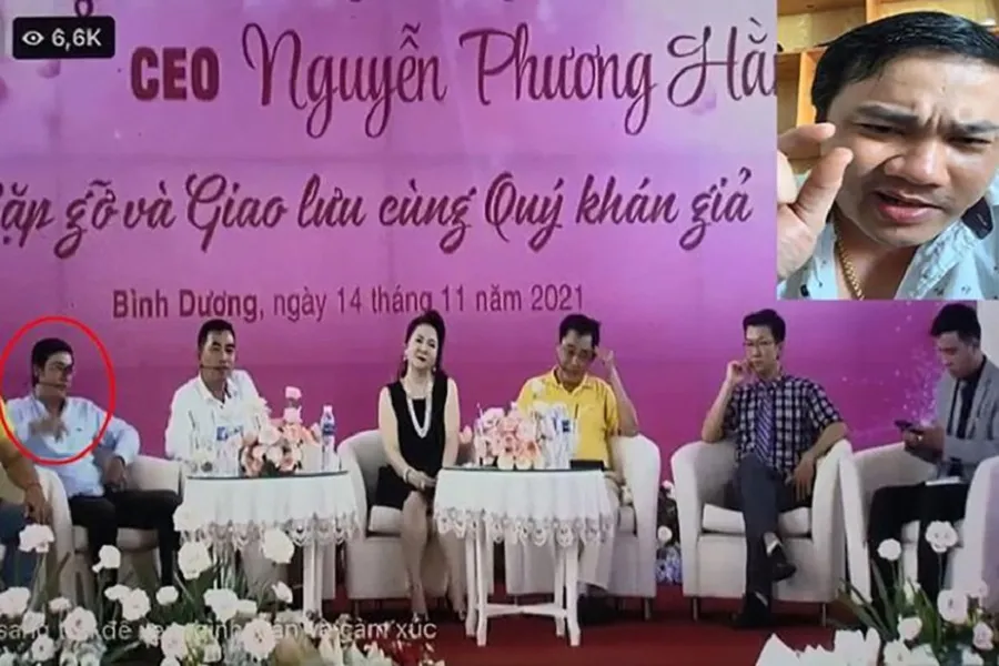 Youtuber Long Ngô trong buổi livestream của bà Phương Hằng. Ảnh: Chụp từ clip