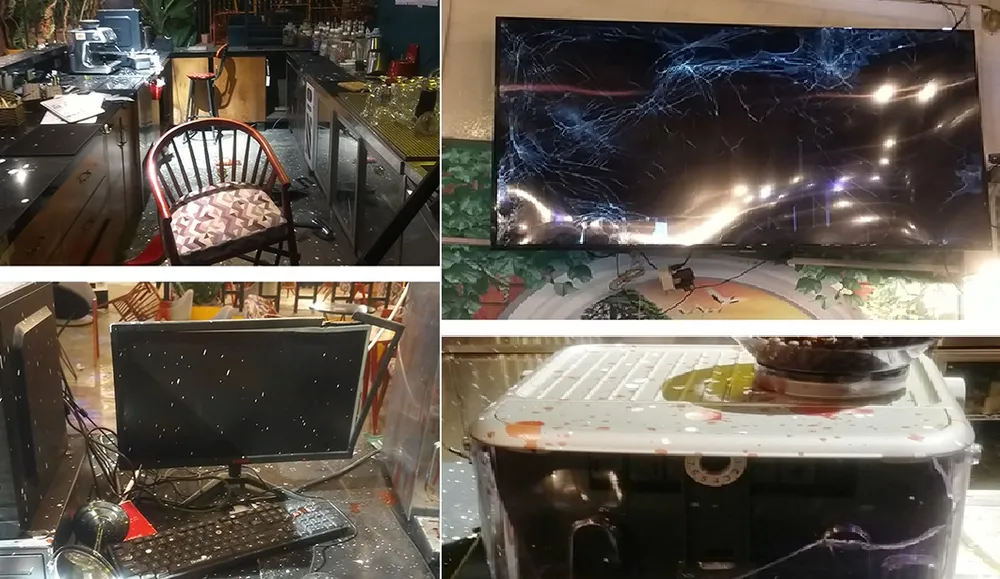 Nhóm nghi can dùng hung khí đập phá nhiều tài sản trong quán cà phê. Ảnh: CA