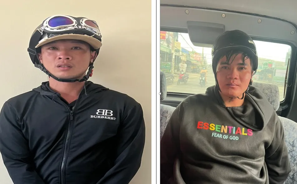 Hai nghi can Sang và Đạt bị bắt giữ. Ảnh: VH cướp - giật.jpg
