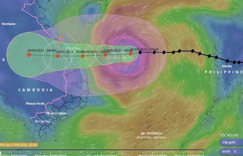 Đường đi của bão Noru. Ảnh: VNDMS