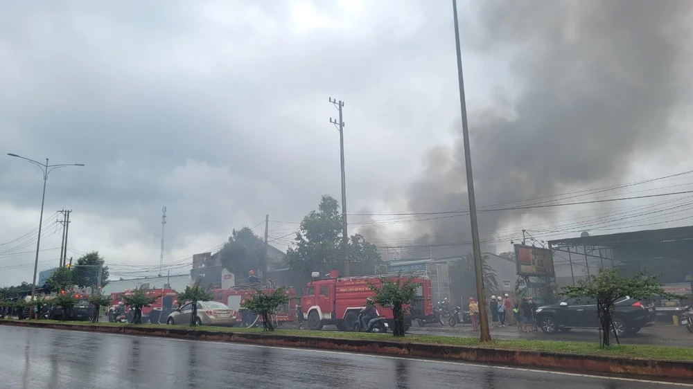 Cơ quan chức năng huy động người và phương tiện khống chế đám cháy.Ảnh: VL