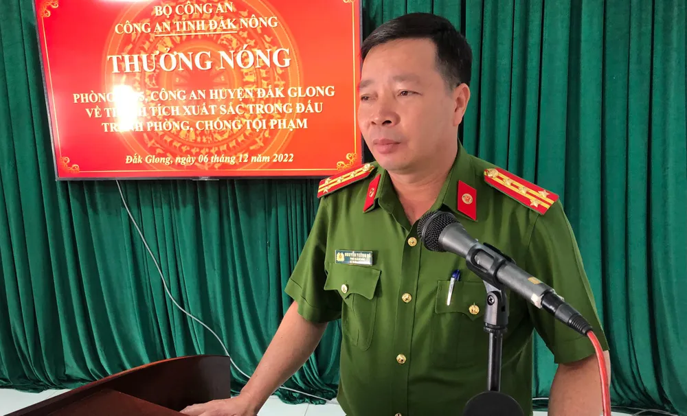 Đại tá Nguyễn Tường Vũ phát biểu tại buổi trao thưởng. Ảnh: Công an cung cấp