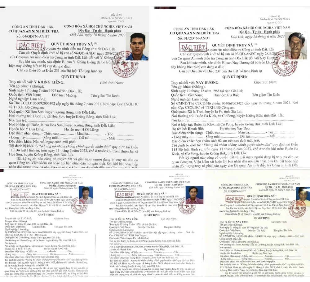 Quyết định truy nã đặc biệt năm đối tượng. Ảnh: CACC Quyết định truy nã đặc biệt năm đối tượng. Ảnh: CACC