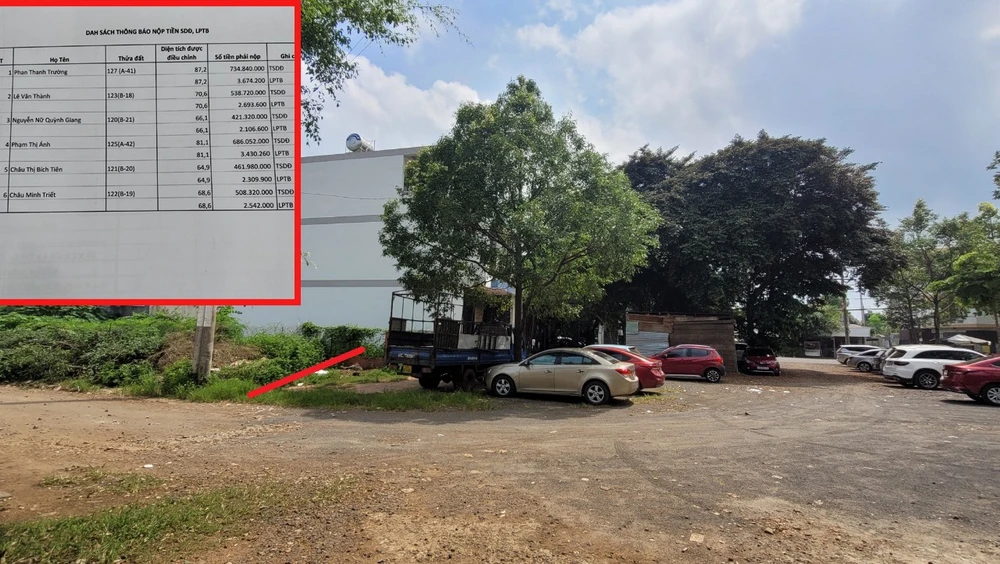 Vị trí giao đất và danh sách sáu hộ dân được giao đất không qua đấu giá. Ảnh: VŨ LONG