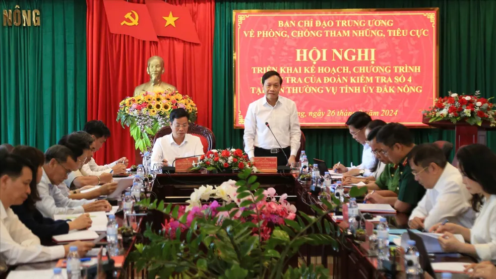 Đoàn kiểm tra làm việc với lãnh đạo chủ chốt tỉnh Đắk Nông về công tác phòng, chống tham nhũng, tiêu cực. Ảnh: LP Kiểm tra công tác phòng, chống tham nhũng, tiêu cực tại Đắk Nông
