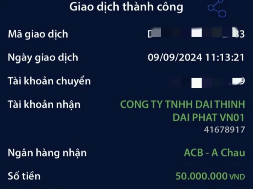 Chủ quán cơm chuyển một lần với tiền 50 triệu đồng cho người lạ. Ảnh: NDCC Chủ quán cơm.png