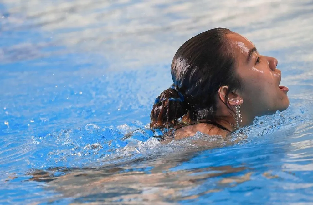 Dhabitay Sabri có tấm HCV SEA Games 31 đầu tiên. Ảnh: CTV Dhabitay Sabri có tấm HCV SEA Games 31 đầu tiên. Ảnh: CTV