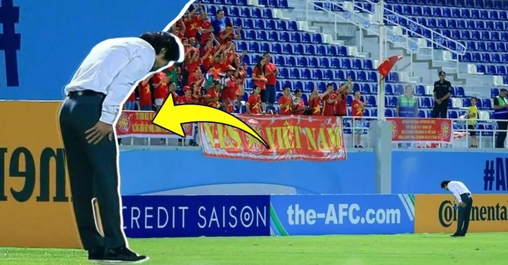 HLV Gong Oh-kyun cúi đầu cám ơn fan Việt trên sân Lokomotiv sau trận thua Saudi Arabia tại tứ kết U-23 châu Á. Ảnh: CTV HLV Gong Oh-kyun cúi đầu cám ơn fan Việt trên sân Lokomotiv sau trận thua Saudi Arabia tại tứ kết U-23 châu Á. Ảnh: CTV