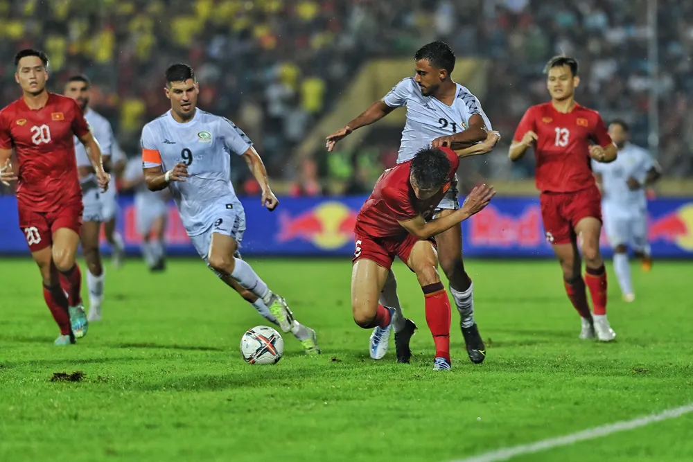 Palestine chơi đúng thần chiến binh khiến Việt Nam rất khó khăn. Ảnh: HẢI THỊNH.