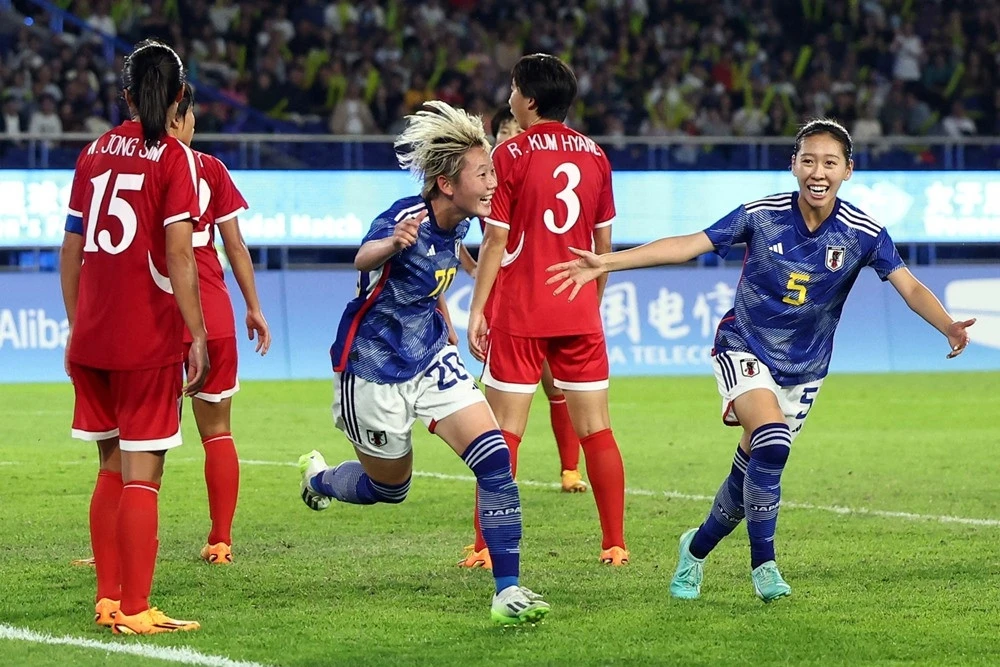 Nữ Nhật Bản thắng Triều Tiên ở chung kết Asiad 19 tại Hàng Châu 2023. Ảnh: AFC Trieu-Tien-NB.jpg