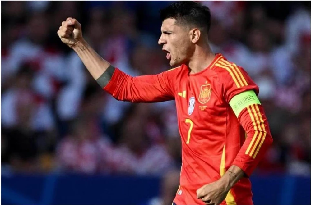 Đội trưởng Alvaro Morata góp một bàn trong chiến thắng 3-0 trước Croatia. Ảnh: AFP TBN-Croatia-Morata.jpg
