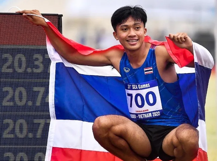 Puripol Boonson lập kỷ lục hai nội dung 100m và 200m tại SEA Games 31. Ảnh: Archive tay chạy nước rút Puripol Boonson
