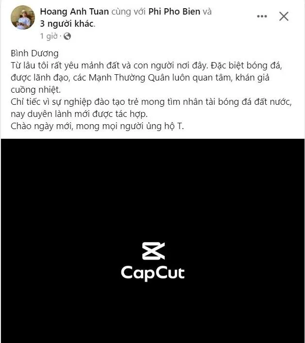 Dòng trạng thái của tân HLV B. Bình Dương- Hoàng Anh Tuấn. HAT.jpg