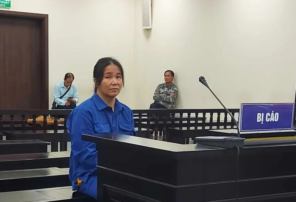 "Cô đồng Tâm" tại phiên tòa sơ thẩm. Ảnh: CTV Cô đồng Tâm.jpg
