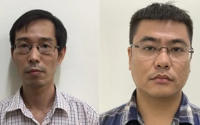Hai bị cáo Đỗ Hải Phong (trái) và Đoàn Mạnh Dương buôn lậu hàng ngàn tấn thịt trâu. Ảnh: BCA Công chức hải quan buôn lậu thịt trâu.jpeg