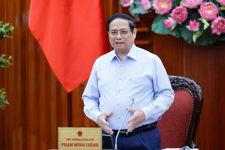 Thủ tướng Phạm Minh Chính phát biểu tại cuộc họp . Ảnh: Chinhphu.vn Thủ tướng Phạm Minh Chính 3 luật BTC.jpg