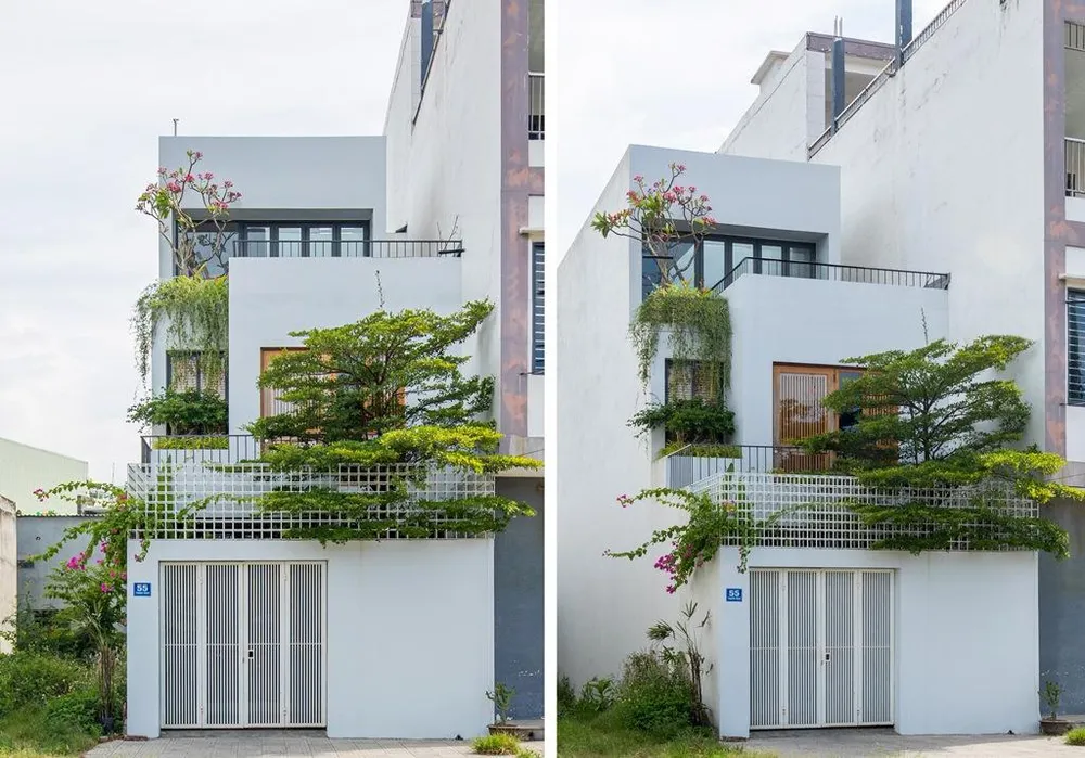 Các hình khối xếp chồng lên nhau ở mặt tiền tạo các ban công lớn. Các ban công lùi dần vào theo chiều cao giúp tạo ra các không gian ban công ấy có thể kết nối với nhau, người ở dưới và ở trên dễ dàng nhìn thấy và trò chuyện với nhau.