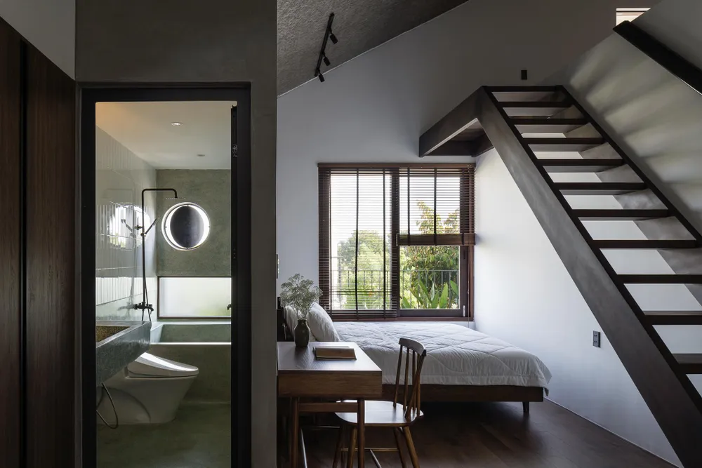 Phòng ngủ và khu tắm, vệ sinh được bố trí chung tại một không gian phòng.