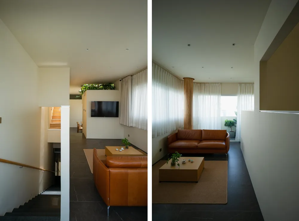 Kiến trúc sư tổ chức trục giao thông trải dài theo một phía giáp với công trình liền kề.