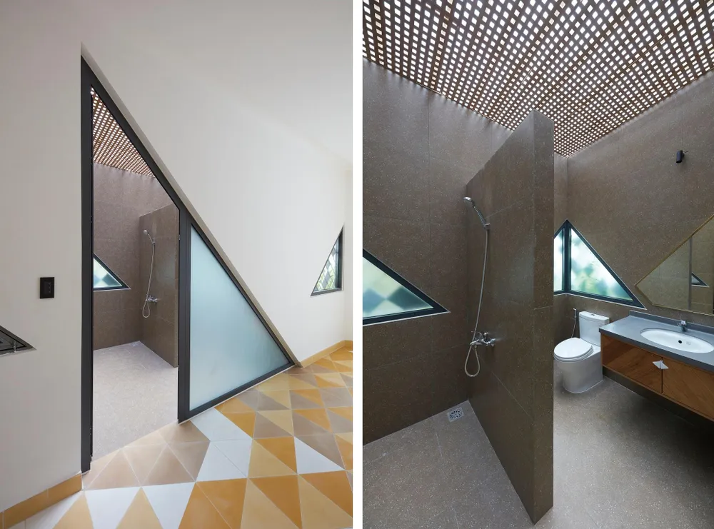 Việc ngăn chia căn nhà theo ngôn ngữ tam giác cũng đồng thời tạo ra các góc đặc trưng riêng cho từng phòng.