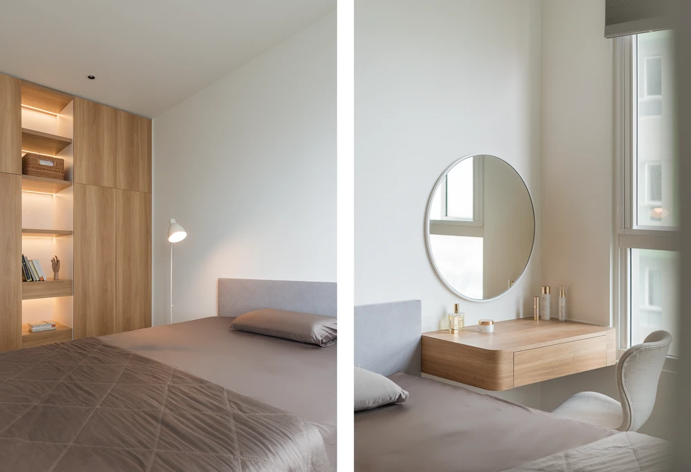 Điểm nhấn là những cánh tủ trong phòng ngủ tông màu pastel nhẹ nhàng.