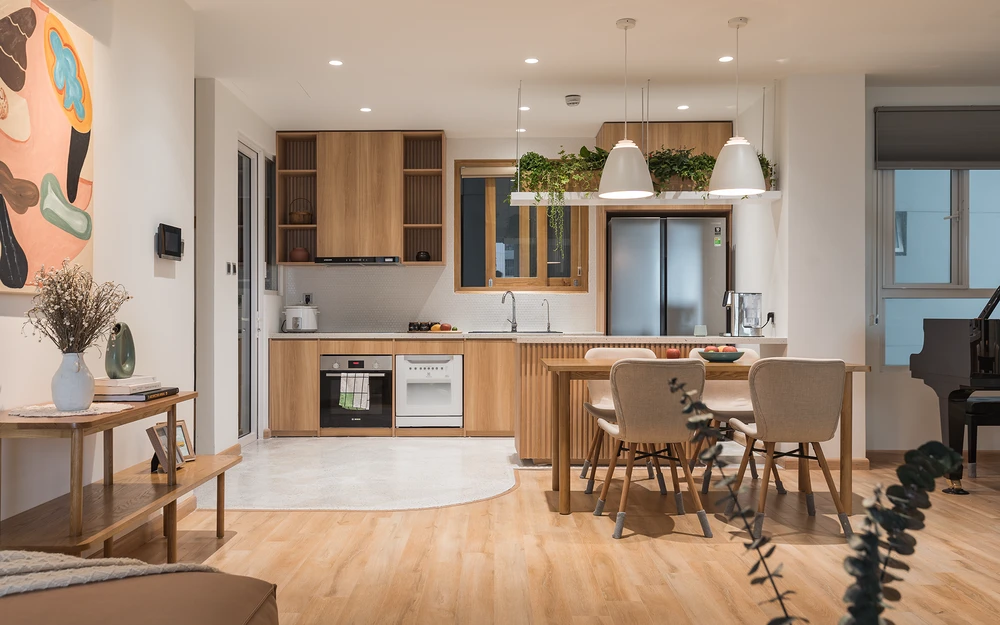 Từ đó giúp kết nối không gian phòng ngủ và phòng khách.