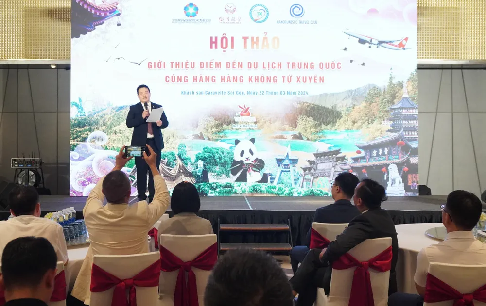 Hội thảo giới thiệu điểm đến du lịch Trung Quốc tại TP.HCM vào chiều 22-3. Ảnh: THU TRINH.