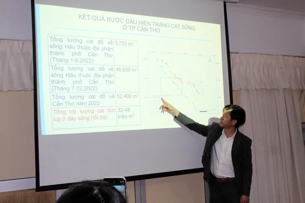 Đại diện WWF-Việt Nam trình bày về Dự án quản lý cát bền vững ở ĐBSCL. Ảnh: NHẪN NAM Đại diện WWF-Việt Nam trình bày về Dự án quản lý cát bền vững ở ĐBSCL. Ảnh: NHẪN NAM