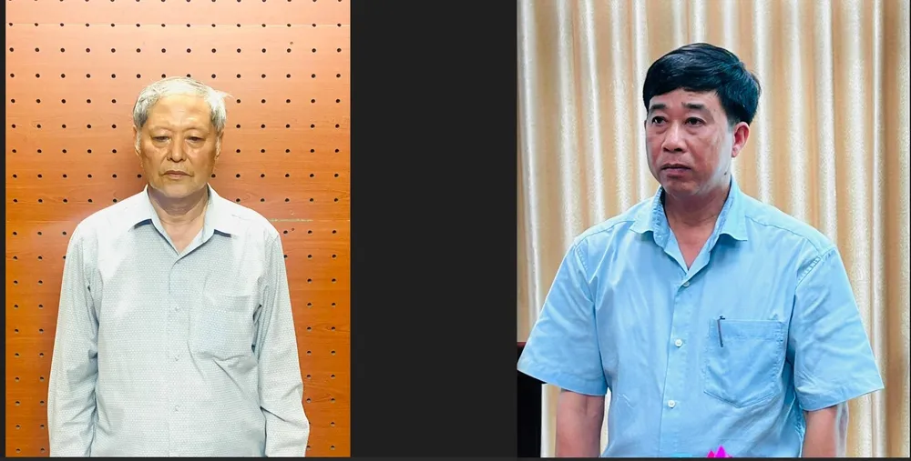 Bị can Trần Ngọc Hải - cựu phó chủ tịch UBND huyện Vĩnh Thạnh (bìa trái) và bị can Trần Thanh Liêm - cựu trưởng phòng TN&MT huyện. Ảnh: CACC cựu phó chủ tịch huyện Vĩnh Thạnh ký duyệt hỗ trợ người dân bị thu hồi đất sai quy định
