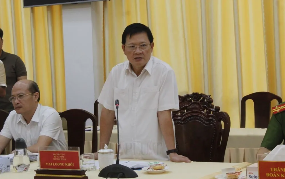 Thứ trưởng Bộ Tư pháp Mai Lương Khôi phát biểu. Ảnh: NHẪN NAM giam-dinh-tu-phap-tp-can-tho-2.jpg