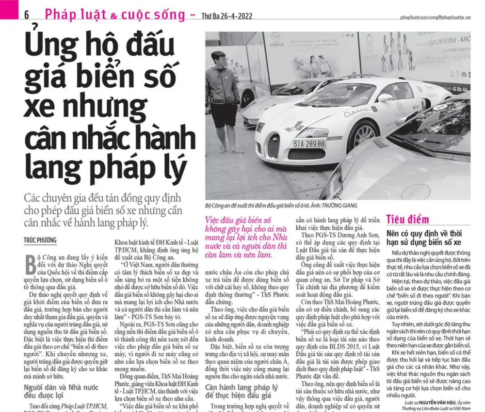 Các chuyên gia ủng hộ thực hiện đấu giá biển số nhưng còn ý kiến trái chiều về cơ chế thực hiện. Các chuyên gia ủng hộ thực hiện đấu giá biển số nhưng còn ý kiến trái chiều về cơ chế thực hiện.