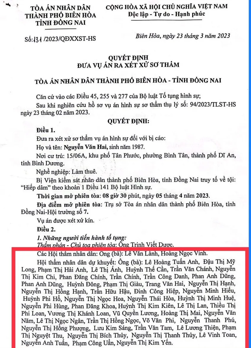 Trong quyết định đưa vụ án ra xét xử, tòa đã bố trí đến 48 hội thẩm nhân dân dự khuyết.