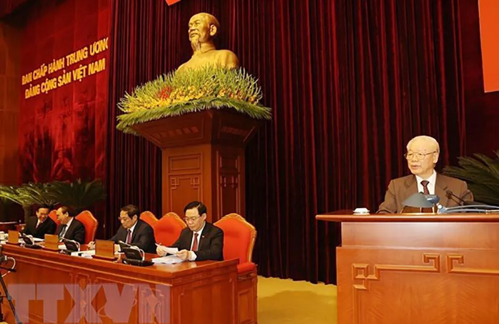 Tổng Bí thư Nguyễn Phú Trọng phát biểu kết luận hội nghị. (Ảnh: Trí Dũng/TTXVN)