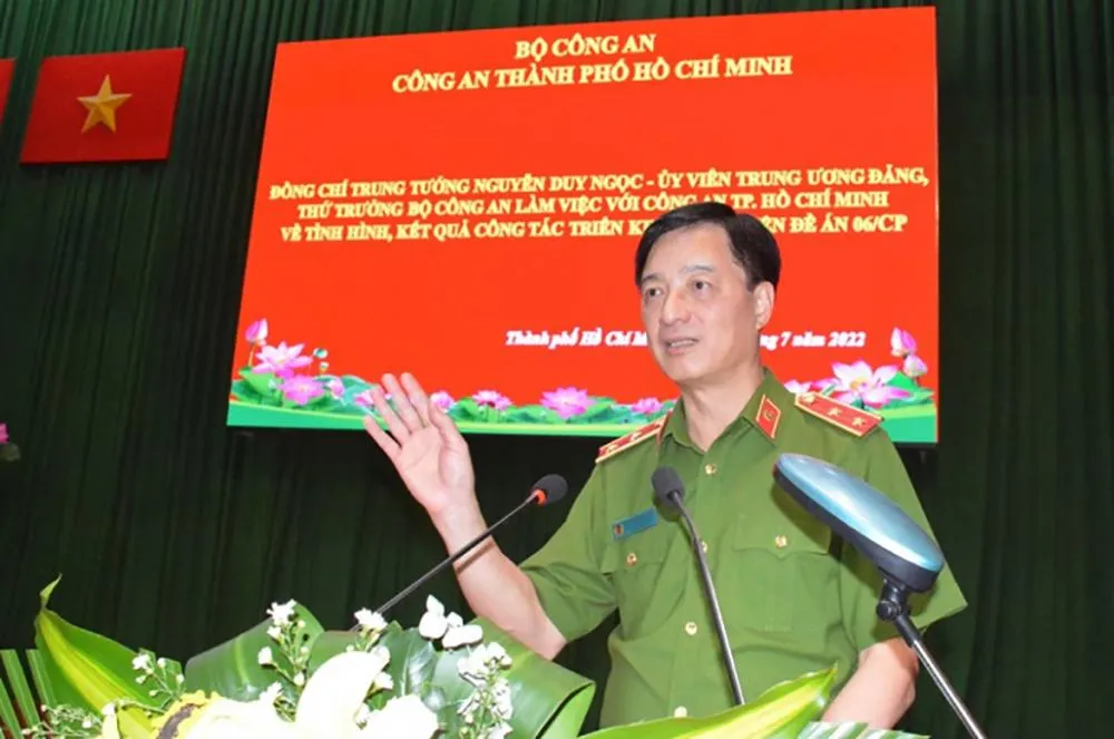 Thứ trưởng Nguyễn Duy Ngọc phát biểu chỉ đạo tại buổi làm việc với Công an TP.HCM
