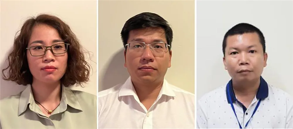 Các bị can từ trái sang phải: Nguyễn Thị Thanh Tâm; Phạm Viết Anh Vũ; Nguyễn Thành Trung. Ảnh: Bộ Công an Các bị can từ trái sang phải: Nguyễn Thị Thanh Tâm; Phạm Viết Anh Vũ; Nguyễn Thành Trung. Ảnh: Bộ Công an
