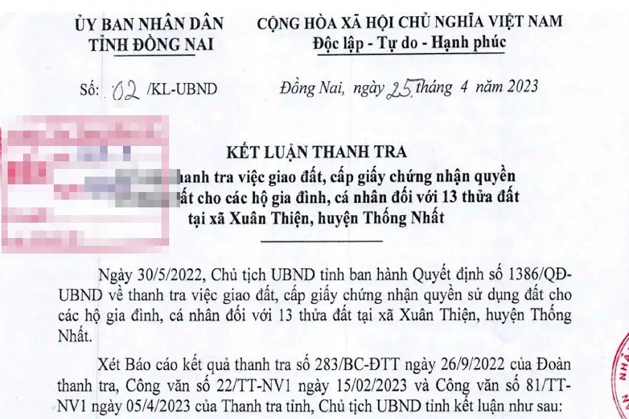 Chủ tịch UBND tỉnh Đồng Nai vừa ký quyết định ban hành Kết luận Thanh tra. Ảnh: VH