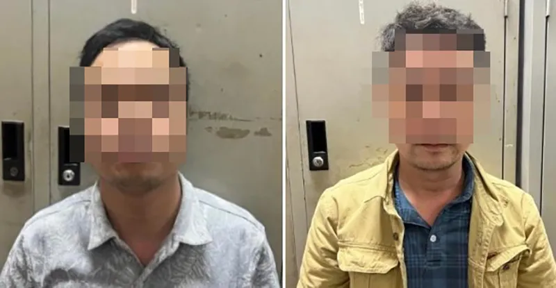 Nguyễn Trung Sáng (phải) và Bùi Minh Ngọc tại cơ quan điều tra. Ảnh CA Nguyễn Trung Sáng (phải) và Bùi Minh Ngọc tại cơ quan điều tra. Ảnh CA