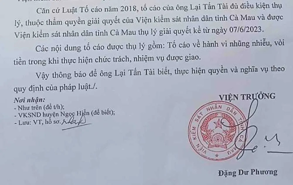 Thông báo của VKS tỉnh Cà Mau