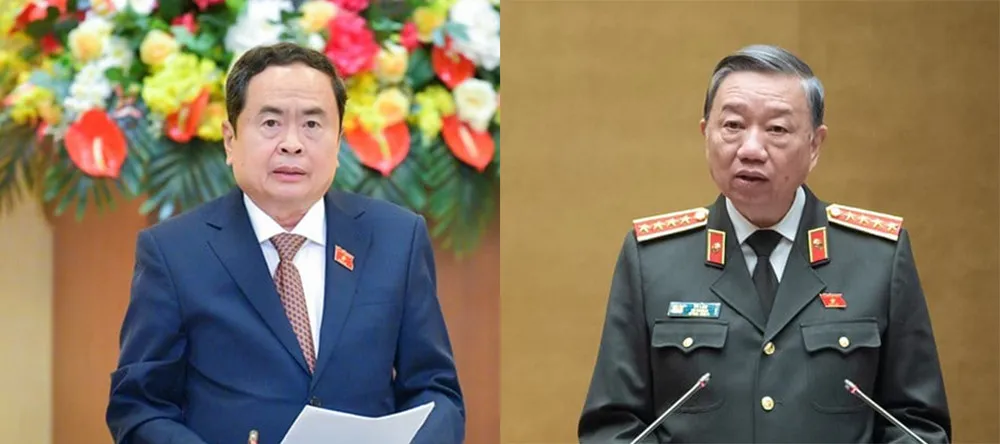 Ông Trần Thanh Mẫn, Uỷ viên Bộ Chính trị, Phó Chủ tịch thường trực Quốc hội, được giới thiệu để Quốc hội khoá XV bầu giữ chức Chủ tịch Quốc hội và ông Tô Lâm, Uỷ viên Bộ Chính trị, Bộ trưởng Bộ Công an, được giới thiệu để Quốc hội khoá XV bầu giữ chức Chủ tịch nước. to-lam-tran-thanh-man.jpg