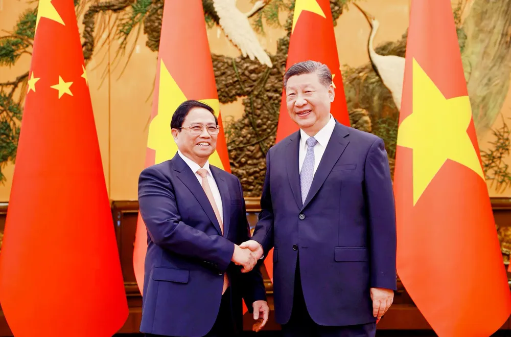 Thủ tướng Phạm Minh Chính hội kiến Tổng Bí thư Ban Chấp hành Trung ương Đảng Cộng sản Trung Quốc, Chủ tịch nước Cộng hòa nhân dân Trung Hoa Tập Cận Bình - Ảnh: VGP/Nhật Bắc 4.jpg