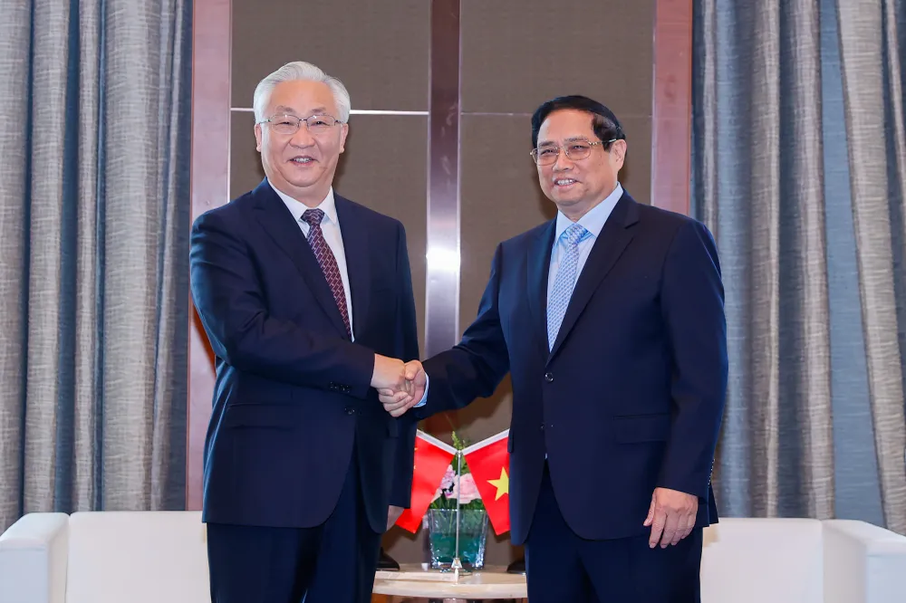Thủ tướng Phạm Minh Chính tiếp Ủy viên Bộ Chính trị, Phó Thủ tướng Quốc vụ viện Trung Quốc Trương Quốc Thanh - Ảnh: VGP/Nhật Bắc 7.jpg