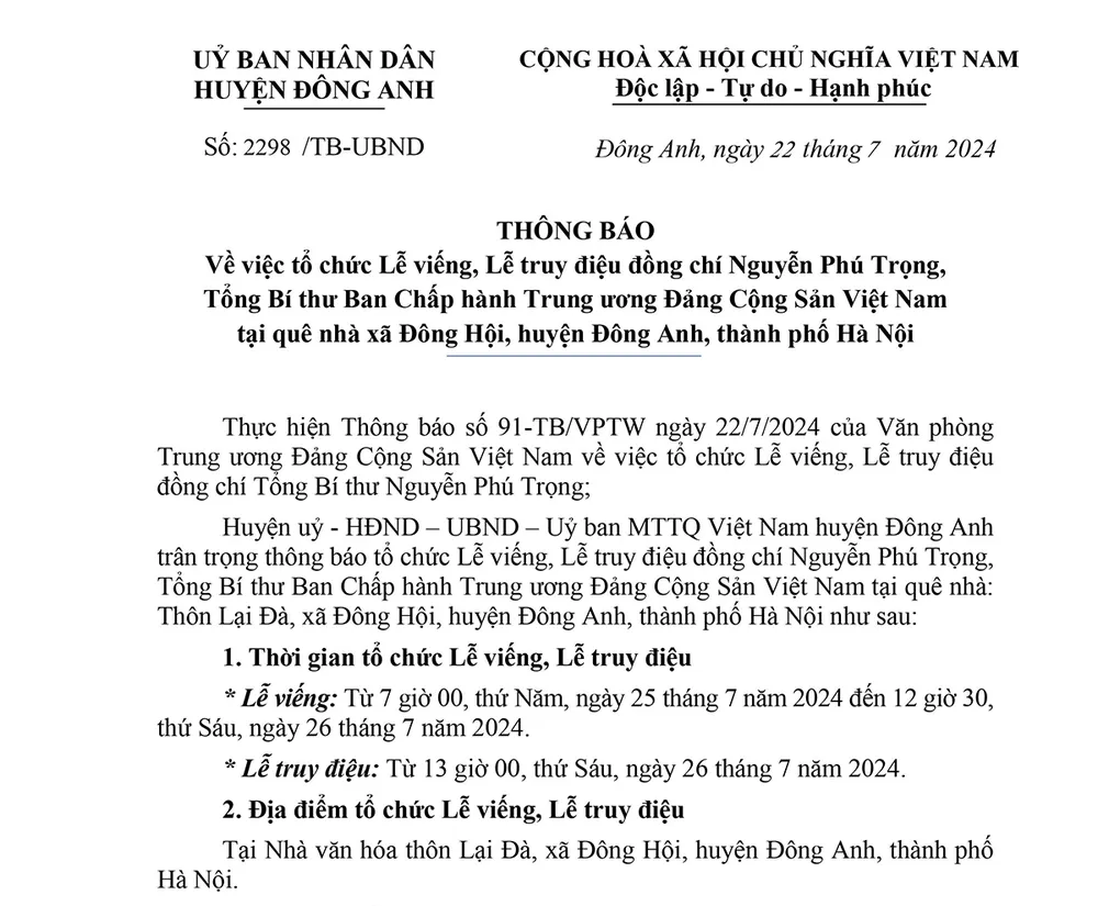 Thông báo của UBND huyện Đông Anh, TP Hà Nội. le-vieng-tong-bi-thu-nguyen-phu-trong-que-nha.jpg